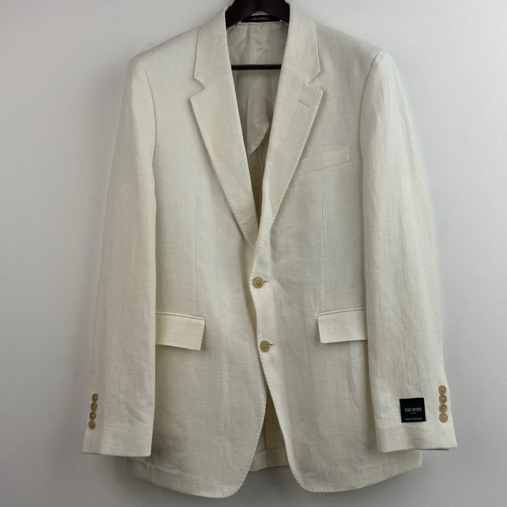 Todd Snyder Linen Sutton Blazer Mens 40L White Herringbone Beach Wedding NWT